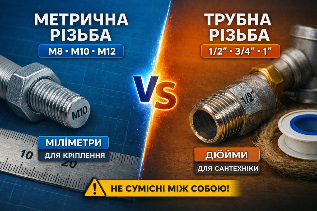 метрична та трубна різьба різниця порівняння