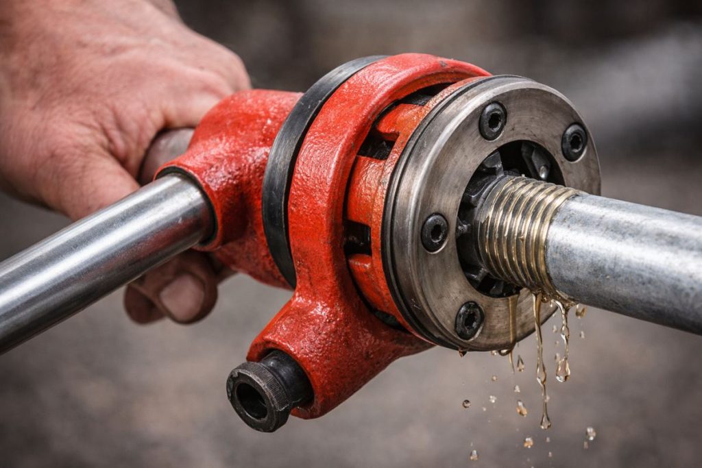 процес нарізання різьби на трубі клупом