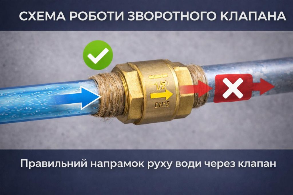 схема роботи зворотного клапана вода напрямок
